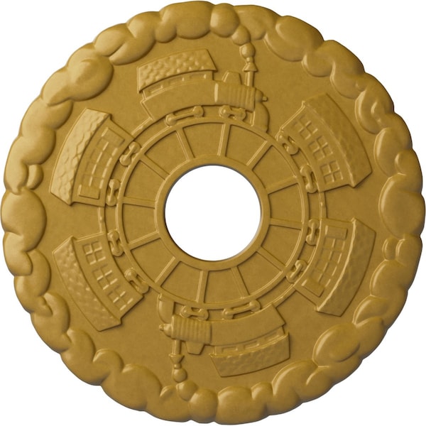 Ekena Millwork Kendall Train Station Medallion (Canopies up to 3 7/8"), 18 1/2"OD x 3 7/8"ID x 1"P, Iridescent Gold CM18KDIGS - main
